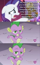 Size: 587x960 | Tagged: safe, screencap, character:rarity, character:spike, character:trenderhoof, episode:simple ways, g4, my little pony: friendship is magic, aside glance, comic, crying, fourth wall, irony, looking at you, looking sideways, makeup, running makeup, unamused