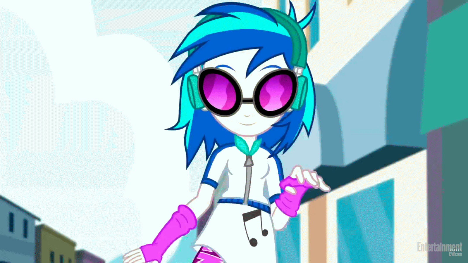 Size: 1600x900 | Tagged: safe, screencap, character:dj pon-3, character:vinyl scratch, equestria girls:rainbow rocks, g4, my little pony:equestria girls, animated, solo