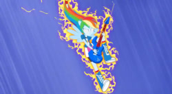 Size: 852x468 | Tagged: safe, screencap, character:rainbow dash, episode:guitar centered, equestria girls:rainbow rocks, g4, my little pony:equestria girls, glowing eyes, guitar, ponied up, rainbow thrash, rock band, solo