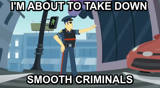 Size: 536x296 | Tagged: safe, screencap, equestria girls:rainbow rocks, g4, my little pony:equestria girls, animated, car, dancing, dancing cop, image macro, meme, michael jackson, officer pootang mang, police officer, reference, smooth criminal, song reference