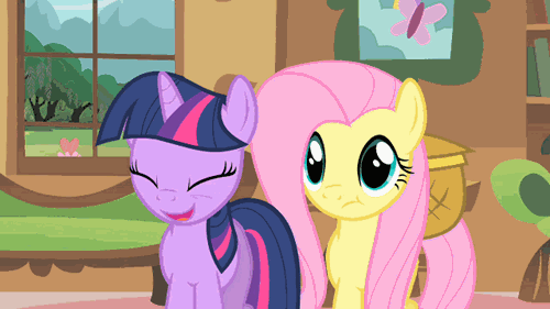 Size: 500x281 | Tagged: safe, screencap, character:fluttershy, character:twilight sparkle, episode:a bird in the hoof, g4, my little pony: friendship is magic, :t, adorkable, animated, cute, dork, invisible mare