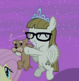 Size: 328x340 | Tagged: safe, screencap, character:fluttershy, character:zipporwhill, species:dog, episode:filli vanilli, g4, my little pony: friendship is magic, animated, circling stars, cute, derp, dizzy, glasses, ripley, zipporbetes