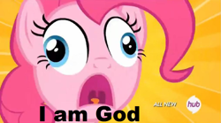 Size: 1015x566 | Tagged: safe, screencap, character:pinkie pie, episode:filli vanilli, g4, my little pony: friendship is magic, derp, god, idolatry, pinkie pie is god, pinkie pious, solo