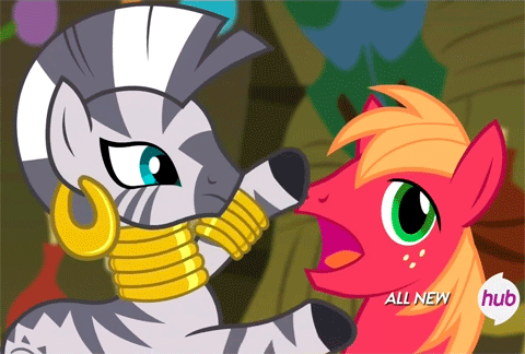 Size: 480x324 | Tagged: safe, screencap, character:big mcintosh, character:zecora, species:earth pony, species:pony, species:zebra, episode:filli vanilli, g4, my little pony: friendship is magic, all new, animated, big mac's big mouth, exploitable meme, loop, male, meme, pac-man, stallion, text