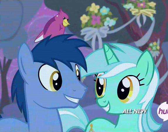 Size: 573x450 | Tagged: safe, screencap, character:blues, character:lyra heartstrings, character:noteworthy, episode:filli vanilli, g4, my little pony: friendship is magic, animated, cardinal, ponies standing next to each other, smiling