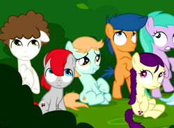 Size: 892x660 | Tagged: safe, screencap, character:aura, character:boysenberry, character:first base, character:peach fuzz, character:super funk, character:train tracks, species:pony, episode:twilight time, g4, my little pony: friendship is magic, background pony, colt, filly, male