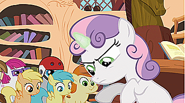 Size: 365x203 | Tagged: safe, screencap, character:diamond tiara, character:dinky hooves, character:peach fuzz, character:pipsqueak, character:piña colada, character:rainy feather, character:silver spoon, character:sweetie belle, character:twilight sparkle, character:twilight sparkle (alicorn), species:alicorn, species:earth pony, species:pony, episode:twilight time, g4, my little pony: friendship is magic, animated, broom, caption, colt, gallop j. fry, golden oaks library, heidi hay, levitation, little red, magic, male, rainy feather, sunny daze, sweetie belle's magic brings a great big smile, sweetie fail, telekinesis