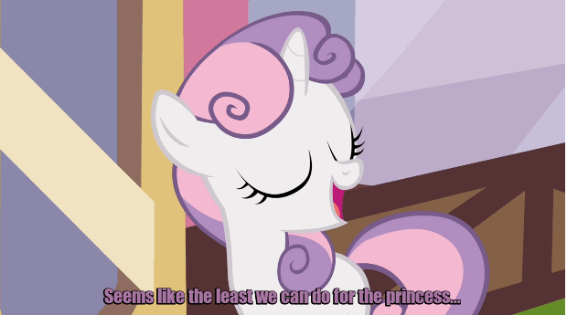 Size: 620x345 | Tagged: safe, screencap, character:diamond tiara, character:peach fuzz, character:pipsqueak, character:silver spoon, character:sweetie belle, species:earth pony, species:pony, episode:twilight time, g4, my little pony: friendship is magic, animated, bush, colt, gallop j. fry, male, subtitles