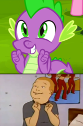 Size: 580x876 | Tagged: safe, screencap, character:spike, episode:it ain't easy being breezies, g4, my little pony: friendship is magic, bobby hill, happy, king of the hill, smiling