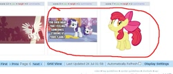 Size: 877x378 | Tagged: safe, screencap, character:apple bloom, character:rarity, character:sweetie belle, derpibooru, exploitable meme, juxtaposition, juxtaposition win, meta, scrunchy face, the ass was fat
