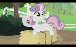 Size: 640x400 | Tagged: safe, screencap, character:sweetie belle, episode:sisterhooves social, g4, my little pony: friendship is magic, hub logo, youtube caption