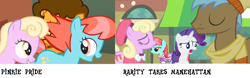 Size: 2132x668 | Tagged: safe, screencap, character:cheese sandwich, character:luckette, character:neigh sayer, character:rarity, character:strawberry ice, episode:pinkie pride, episode:rarity takes manehattan, g4, my little pony: friendship is magic, background pony, comparison, filly, singing