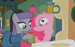 Size: 547x346 | Tagged: safe, screencap, character:maud pie, character:pinkie pie, episode:maud pie, g4, my little pony: friendship is magic, cider, drinking