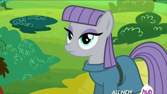 Size: 576x324 | Tagged: safe, screencap, character:maud pie, episode:maud pie, g4, my little pony: friendship is magic, animated, blinking, hub logo, hubble, solo, the hub