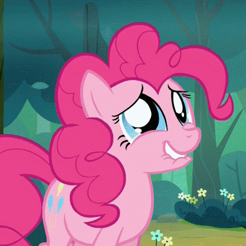 Size: 500x500 | Tagged: safe, screencap, character:pinkie pie, species:earth pony, species:pony, episode:maud pie, g4, my little pony: friendship is magic, animated, cute, diapinkes, eye shimmer, female, lip bite, mare, smiling, solo, weapons-grade cute, wide eyes