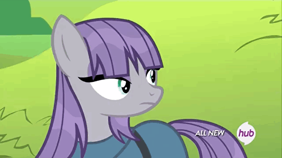 Size: 576x324 | Tagged: safe, screencap, character:maud pie, episode:maud pie, g4, my little pony: friendship is magic, animated, hub logo, hubble, solo, the hub, wet mane