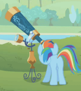 Size: 270x306 | Tagged: safe, screencap, character:rainbow dash, species:pony, episode:griffon the brush-off, animated, butt shake, female, lake, mare, plot, solo, telescope, wiggle