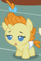 Size: 264x396 | Tagged: safe, screencap, character:pumpkin cake, species:pony, episode:baby cakes, g4, my little pony: friendship is magic, :o, baby, baby eyes, baby pony, cute, diaper, diapered, diapered filly, female, filly, lidded eyes, one month old filly, sleepy, solo, tired, white diaper