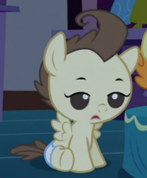 Size: 213x257 | Tagged: safe, screencap, character:pound cake, species:pony, episode:baby cakes, g4, my little pony: friendship is magic, baby, baby pony, colt, cute, diaper, diapered, diapered colt, male, one month old colt, sitting, sleepy, sleepy eyes, solo, tired, white diaper