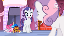 Size: 637x357 | Tagged: safe, screencap, character:rarity, character:sweetie belle, episode:for whom the sweetie belle toils