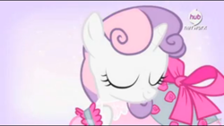 Size: 1920x1080 | Tagged: safe, screencap, character:sweetie belle, episode:for whom the sweetie belle toils, clothing, hub logo, solo