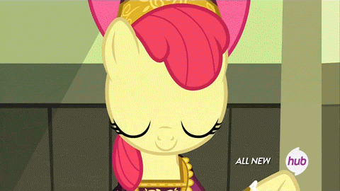 Size: 480x270 | Tagged: safe, screencap, character:apple bloom, episode:for whom the sweetie belle toils, animated, classy, clothing, costume, hub logo, solo
