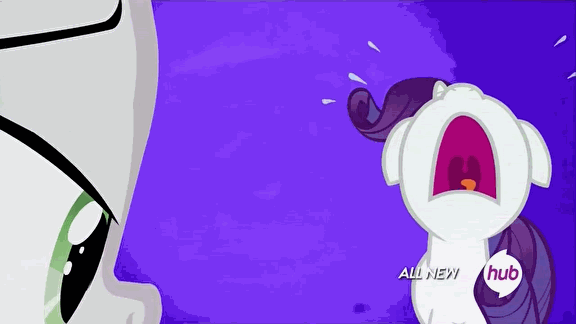 Size: 576x324 | Tagged: safe, screencap, character:rarity, character:sweetie belle, episode:for whom the sweetie belle toils, animated, eaten alive, falling, hub logo, micro, mouth, nightmare, sweetie belle nabbing uvula, teeth, throat, uvula, vore