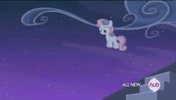 Size: 1015x575 | Tagged: safe, screencap, character:sweetie belle, episode:for whom the sweetie belle toils, floating, hub logo, solo