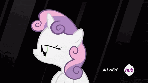 Size: 576x324 | Tagged: safe, screencap, character:sweetie belle, episode:for whom the sweetie belle toils, animated, falling, good trick, hub logo, hubble, nightmare, rotating, rotation, solo, spinning, the hub