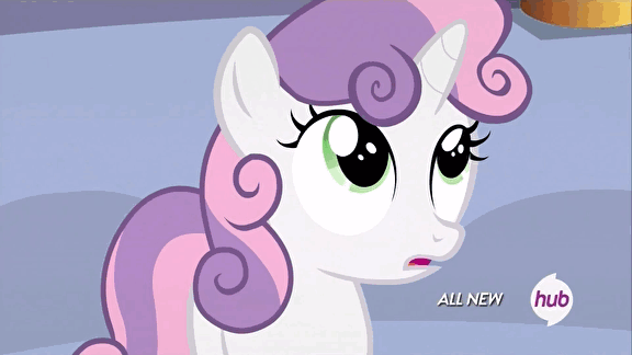 Size: 576x324 | Tagged: safe, screencap, character:sweetie belle, episode:for whom the sweetie belle toils, animated, disappointed, hub logo, hubble, sad, solo, the hub
