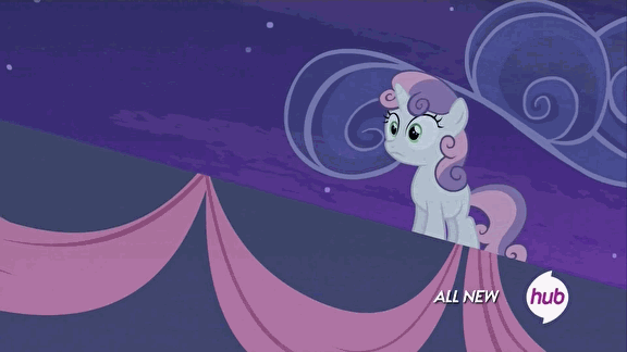 Size: 576x324 | Tagged: safe, screencap, character:sweetie belle, episode:for whom the sweetie belle toils, animated, dream sequence, hub logo, hubble, running, solo, the hub