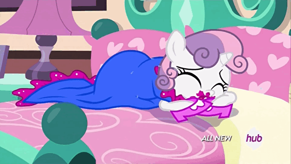 Size: 576x324 | Tagged: safe, screencap, character:sweetie belle, episode:for whom the sweetie belle toils, 5-year-old, 5-year-old sweetie belle, animated, clothing, crying, cute, diasweetes, dress, high heels, hub logo, hubble, lipstick, messy, sad, shoes, solo, the hub