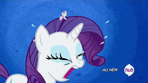 Size: 576x324 | Tagged: safe, screencap, character:rarity, character:sweetie belle, episode:for whom the sweetie belle toils, animated, crying, dream, hub logo, hubble, marshmelodrama, micro, nightmare, slide, sliding, the hub