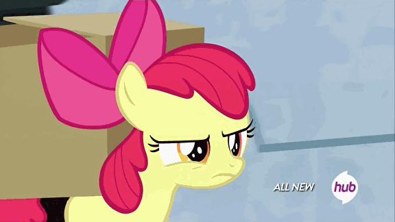 Size: 576x324 | Tagged: safe, screencap, character:apple bloom, character:rarity, episode:for whom the sweetie belle toils, animated, box, hub logo, hubble, the hub