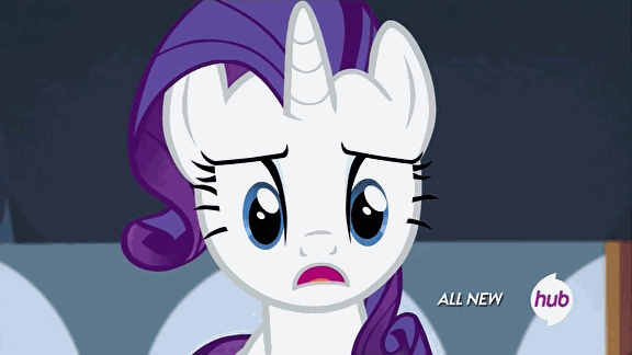 Size: 576x324 | Tagged: safe, screencap, character:rarity, episode:for whom the sweetie belle toils, animated, hub logo, hubble, solo, the hub