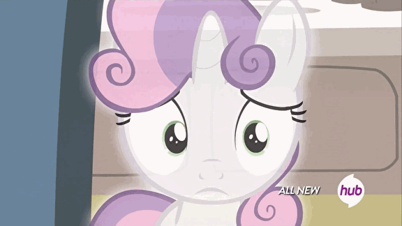 Size: 576x324 | Tagged: safe, screencap, character:sweetie belle, episode:for whom the sweetie belle toils, animated, dream sequence, hub logo, hubble, solo, the hub