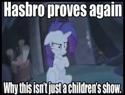 Size: 619x469 | Tagged: safe, screencap, character:rarity, episode:for whom the sweetie belle toils, bad future, image macro, meme, solo