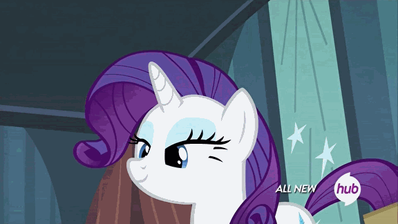 Size: 576x324 | Tagged: safe, screencap, character:rarity, episode:for whom the sweetie belle toils, animated, box, hub logo, hubble, solo, the hub