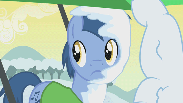Size: 640x360 | Tagged: safe, screencap, character:blues, character:noteworthy, episode:winter wrap up, g4, my little pony: friendship is magic, animated, frown, lidded eyes, snow, solo, winter wrap up vest