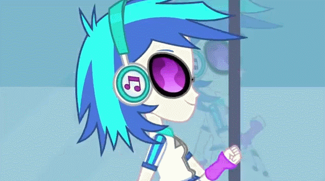 Size: 633x353 | Tagged: safe, screencap, character:dj pon-3, character:heath burns, character:vinyl scratch, episode:music to my ears, equestria girls:rainbow rocks, g4, my little pony:equestria girls, animated, background human, canterlot city, fist bump, heath burns