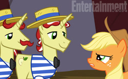 Size: 612x380 | Tagged: safe, screencap, character:applejack, character:flam, character:flim, episode:leap of faith, g4, my little pony: friendship is magic, flim flam brothers