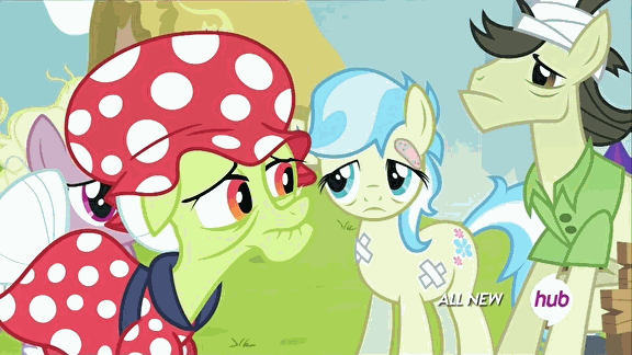 Size: 576x324 | Tagged: safe, screencap, character:applejack, character:cultivar, character:granny smith, episode:leap of faith, g4, my little pony: friendship is magic, animated, donny, hub logo, hubble, not coco, the hub, theodore donald "donny" kerabatsos