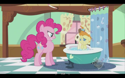Size: 640x400 | Tagged: safe, screencap, character:pinkie pie, character:pound cake, character:pumpkin cake, episode:baby cakes, g4, my little pony: friendship is magic, hub logo, war, youtube caption