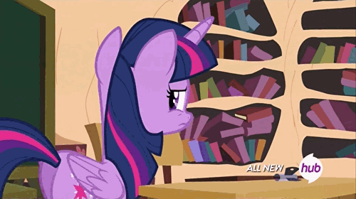 Size: 500x280 | Tagged: safe, screencap, character:twilight sparkle, character:twilight sparkle (alicorn), species:alicorn, species:pony, episode:testing testing 1-2-3, g4, my little pony: friendship is magic, all new, animated, chalkboard, female, horn, hub logo, hubble, magic, mare, plot, prank, sitting, solo, the hub, unamused