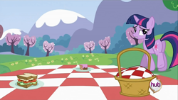 Size: 1920x1080 | Tagged: safe, screencap, character:twilight sparkle, species:pony, episode:a canterlot wedding, g4, my little pony: friendship is magic, cake, female, food, mare, picnic, plot, sandwich, solo