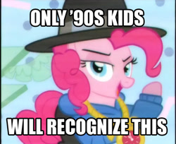 Size: 582x475 | Tagged: safe, screencap, character:pinkie pie, episode:testing testing 1-2-3, g4, my little pony: friendship is magic, '90s, image macro, meme, rap, rapper pie, solo