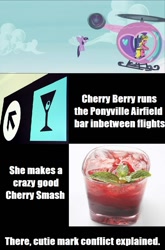 Size: 800x1209 | Tagged: safe, screencap, character:cherry berry, character:twilight sparkle, character:twilight sparkle (alicorn), species:alicorn, species:pony, episode:testing testing 1-2-3, g4, my little pony: friendship is magic, alcohol, aviator hat, bar, cherry smash, clothing, female, hat, helicopter, mare, pedalcopter