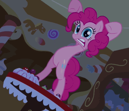 Size: 420x360 | Tagged: safe, screencap, character:pinkie pie, species:earth pony, species:pony, episode:bridle gossip, g4, my little pony: friendship is magic, animated, belly, bipedal, breathing, concave belly, female, hyperventilating, looking at you, loop, mare, meme, solo