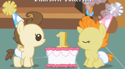 Size: 1246x689 | Tagged: safe, screencap, character:pound cake, character:pumpkin cake, episode:baby cakes, g4, my little pony: friendship is magic, babies, baby ponies, cake, cake twins, clothing, cute, diaper, diapered, diapered colt, diapered filly, diapered foals, female, filly, happy, happy babies, hat, one month old colt, one month old filly, one month old foals, party hat, siblings, sitting, smiling, standing, twins, white diapers