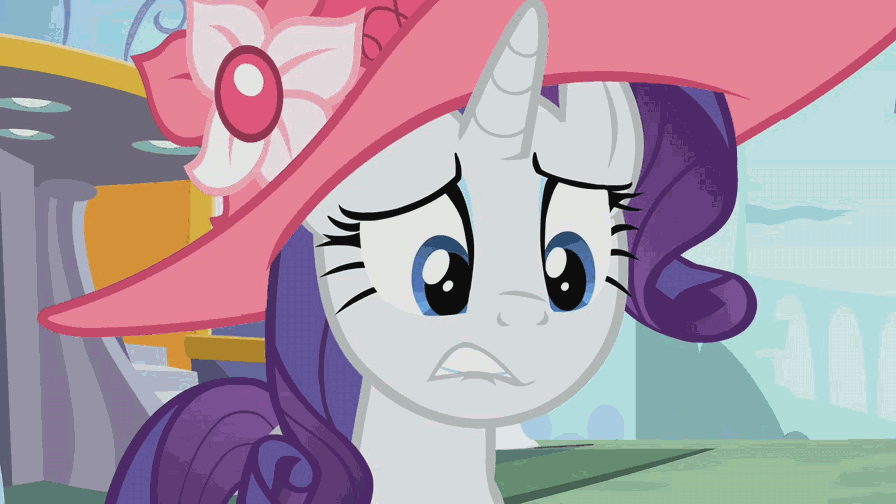 Size: 896x504 | Tagged: safe, screencap, character:golden gavel, character:rarity, character:silver frames, character:swan song, episode:sweet and elite, g4, my little pony: friendship is magic, animated, bonnet, canterlot, clothing, dress, eye shimmer, frown, glasses, hat, peer pressure, pouting, relief, sad, smiling, stress, suit, swan dive, talking